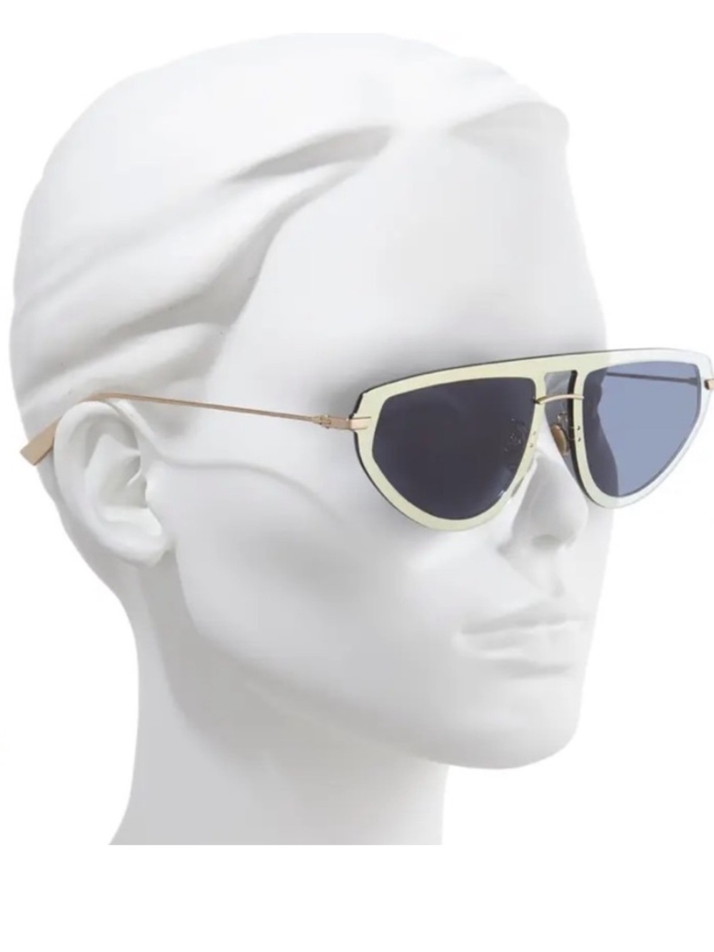 Dior White Trim Gold Frame Sunglasses with Blue Lenses